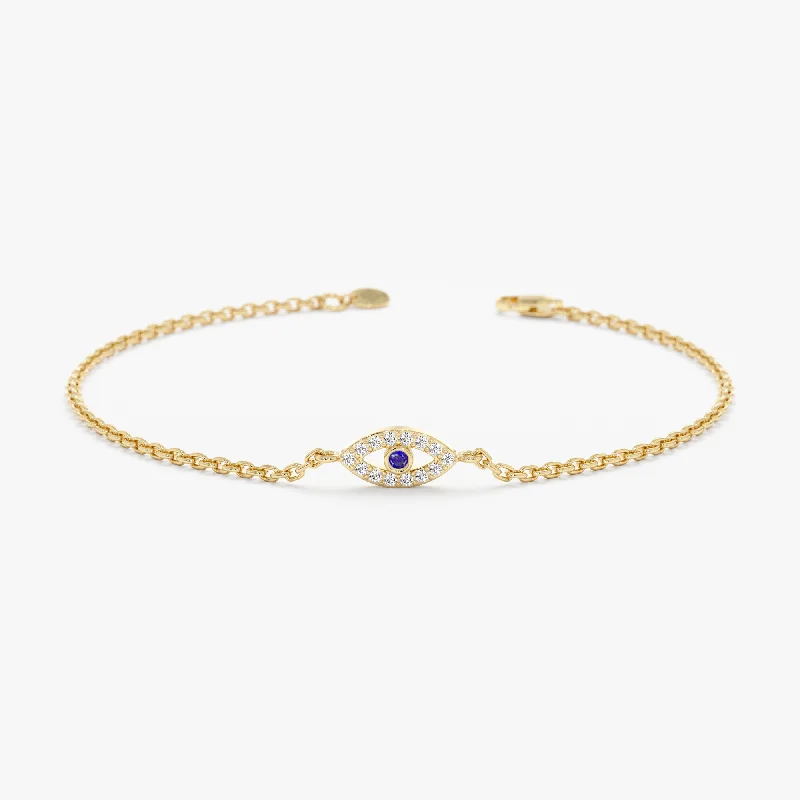 women's sterling silver bracelet -Dainty Diamond & Sapphire Evil Eye Bracelet, Zoey