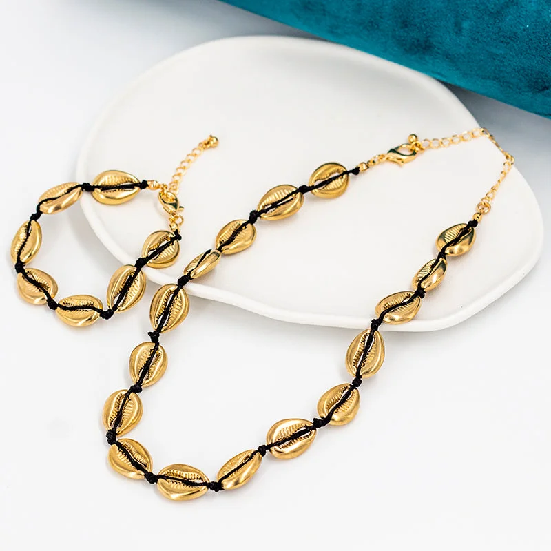 Gold Shell Necklace + Gold Shell Chain Bracelet