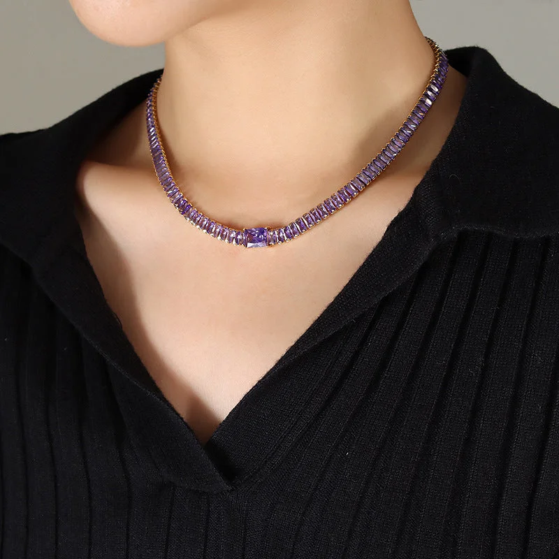 P1234-Purple Zircon Necklace-40+5cm