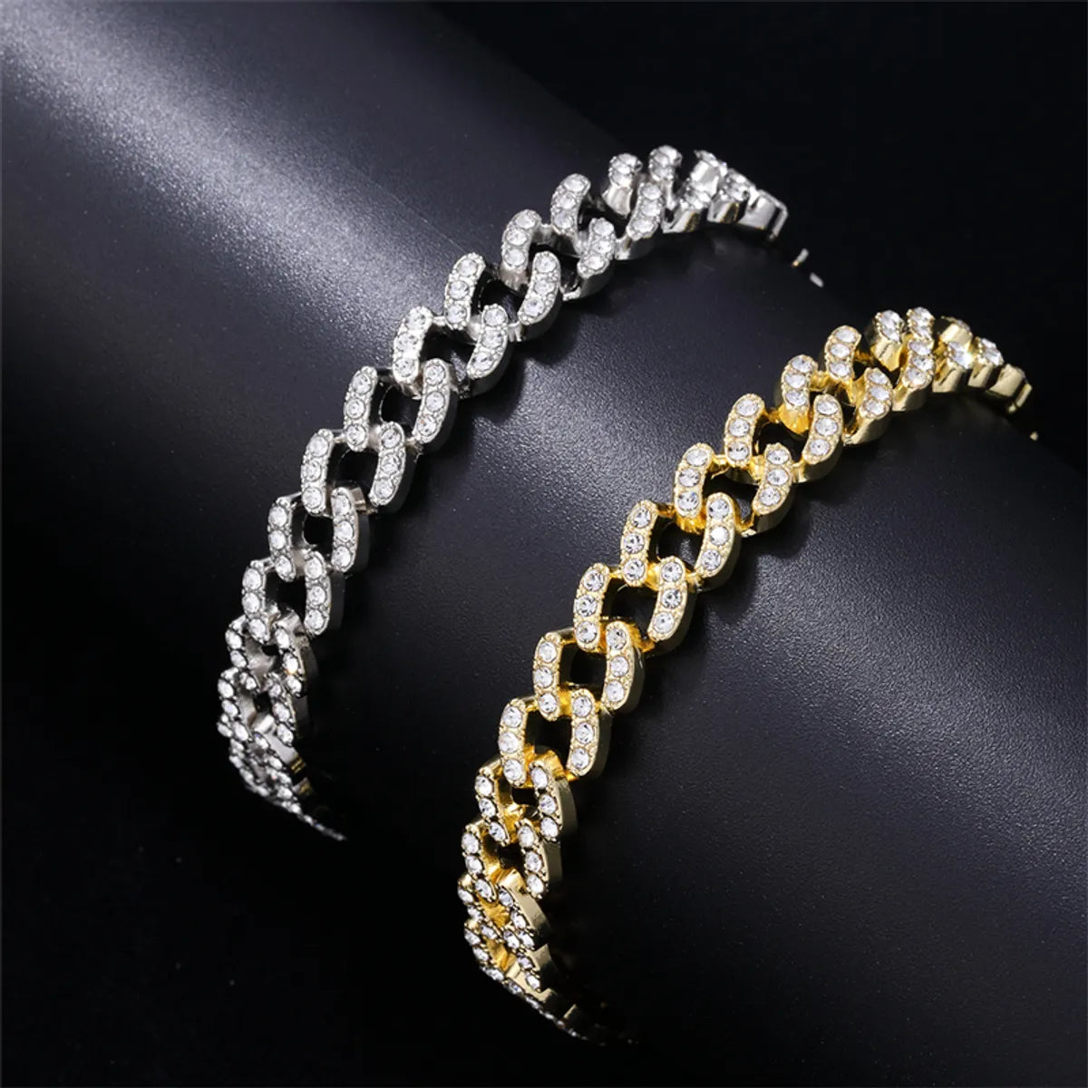 women's pearl and diamond bracelet -Hip-hop Solid Color Alloy Plating Inlay Rhinestones White Gold Plated Gold Plated Men's Bracelets Necklace