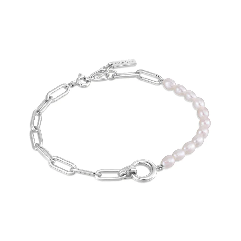 women's elegant bracelet -Pearl Chunky Link Chain Bracelet 