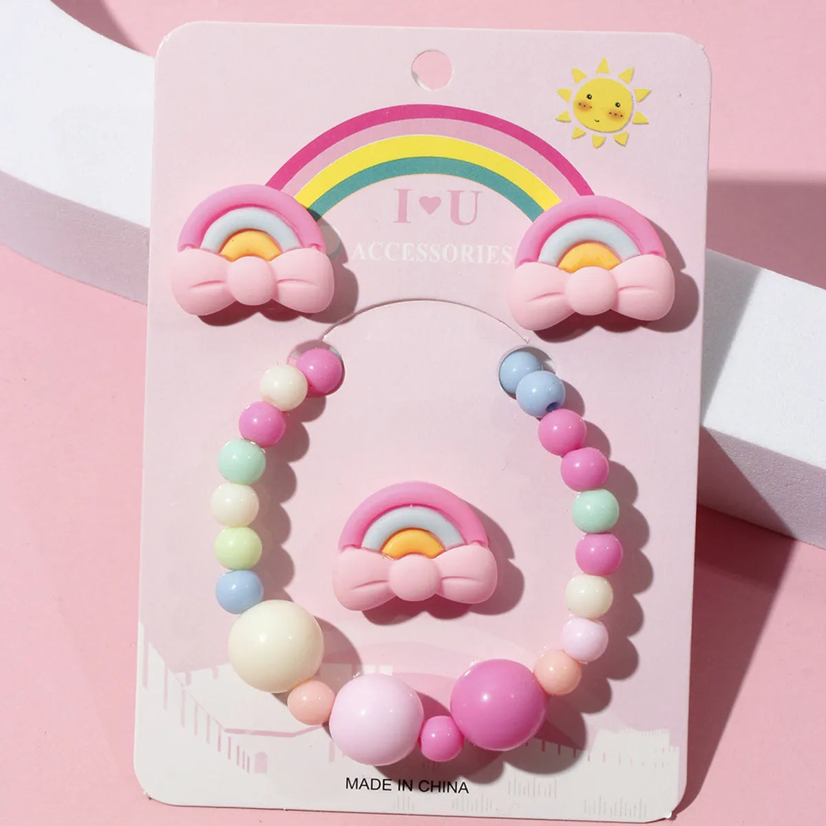 women's minimalist bracelet -1 Set Sweet Rainbow Arylic Girl's Rings Bracelets Earrings