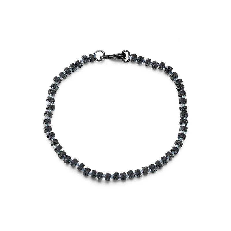 women's large bangle -GARNETT STERLING SILVER, BLACK RHODIUM AND LAVA BEAD BRACELET